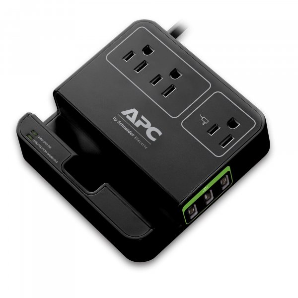 APC P3U3B 3-Outlet SurgeArrest® Surge Protector with 3 USB Ports (Black)