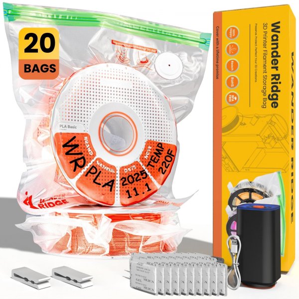20 PCS 3D Printer Filament Storage Bags Vacuum Storage Bags Kit 3D Printer Accessories with 20 Storage Bags (13x15 inches), 20 Desiccants, Auto Pump, 2 Sealing Clips, Dust Proof, Humidity Resistant