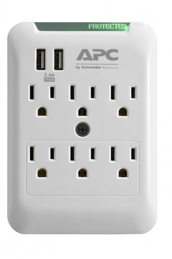 APC PE6WU2 Essential SurgeArrest® 6-Outlet Wall Tap with 2 USB Charging Ports