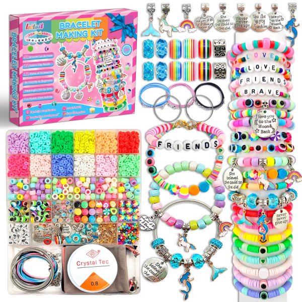 leitait Girls Toys Bracelet Making Kit -3400pcs Charm Jewelry Making Kit Supplies,Unicorn/Mermaid Crafts Birthday Christmas Gifts for Girls Ages 5 6 7 8 9 10 11 12 Years Old