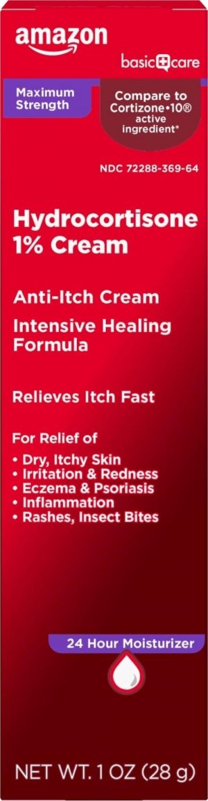 Amazon Basics Max Strength Anti-Itch Cream, Hydrocortisone 1% Intensive Healing Formula, Itch Relief for Bug Bites, Eczema, Psoriasis, Poison Ivy, Oak and Sumac, 1 Ounce (Previously Care)