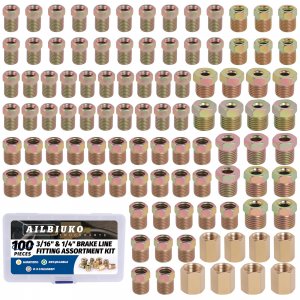 Ailbiuko 100Pcs 3/16" 1/4" Brake Line Fittings Kit(Nut and Union)