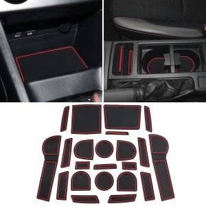 Auovo Cup Holder Insert Liners Compatible with Subaru Crosstrek 2013-2017 and Subaru Impreza 2012-2016 Accessories Custom Door Center Console Interior Mats (Red Trim, 22-pc Set)