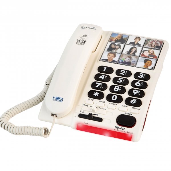 Serene Innovations Amplified Big Button Landline Phone for Seniors with Dementia - 26dB Home Phone with Photo Buttons - Hearing Impaired Telephone