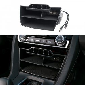 Thenice for 10th Gen Civic Central Console Storage Box Coins Trays Cards Organizer with USB Extension Cable Compatible with Honda Civic 2016 2017 2018 2019 2020 2021