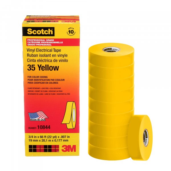 3M Scotch Electrical Tape 35, 3/4 in x 66 ft, 10 Rolls, Yellow