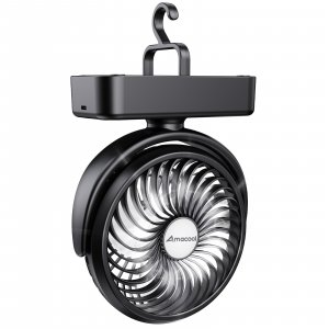 Portable Camping Fan with LED Lantern- 40H Work Time Rechargeable Battery Operated Fan with Hanging Hook for Tent Car RV Hurricane Emergency Outages Survival Kit Cruise Travel Camping Essentials Gear