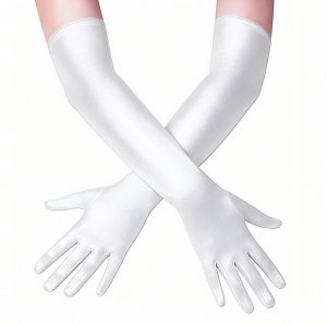 Papoopy Women's Long Opera Gloves, Satin Gloves for 1920s Party, White
