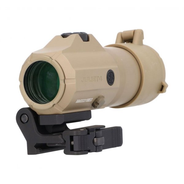 SIG SAUER JULIET4 4X Magnifier | Durable Compact Waterproof Adjustable Quick Release PowerCam / M1913 Picatinny Red Dot Sight Magnifier, FDE