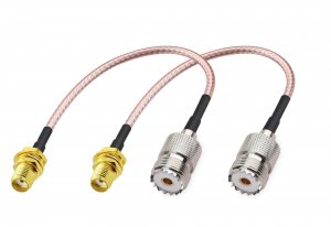 DHT Electronics Handheld Antenna Cable for Wouxun Baofeng Quasheng Linton - Adapter for UHF Base and Mobile Antennas - SMA Female to UHF SO-239 Female Connectors 6'' Pack of 2