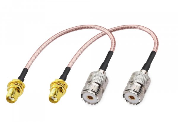 DHT Electronics Handheld Antenna Cable for Wouxun Baofeng Quasheng Linton - Adapter for UHF Base and Mobile Antennas - SMA Female to UHF SO-239 Female Connectors 6'' Pack of 2