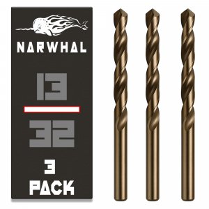 Narwhal 13/32 Inch Cobalt Drill Bits (3 Pack - Industrial Grade M35 Cobalt) 5-1/4" Length & 135 Degree Split Point for Drilling Into Metal, Hardened & Stainless Steel, Cast Iron, & More!