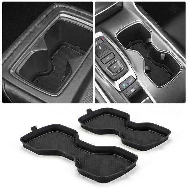 Auovo Cup Holder Inserts Coaster Compatible with Honda Accord 2018 2019 2020 2021 2022 Silicone Cup Mat Pad Car Interior Decoration (2-pcs kit, Black)