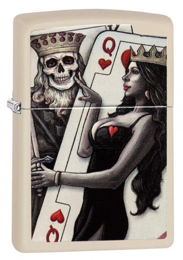 Zippo 29393 Windproof Lighter Skull King Queen Beauty, Cream Matte Finish