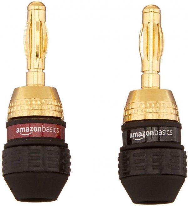 Amazon Basics Gold Plated Banana Plugs Speaker Wire Connectors, 12 Count (6 Pairs), Easy Install, 0.5 x 0.5 x 1.3 inches, Black