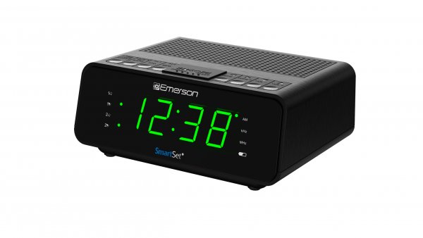 Emerson CKS1900 SmartSet Dual Alarm Clock Radio with AM/FM Digital Tuning, Auto Time Setting, 20 Presets, Jade Green LED Display, Snooze, Sleep Timer & Battery Backup