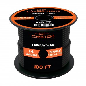 BEST CONNECTIONS Automotive Primary Wire - 100ft (Various Color Options) | Ideal for Trailer, Speaker, and Lighting Circuits | Durable Primary/Remote, Power/Ground Electrical Wiring (14 Gauge, Black)