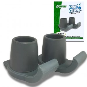 Essential Medical Supply Pop & Glide Easy Use Walker Ski Glides, 2 Pack - Universal Fit Walker Accessories in Gray