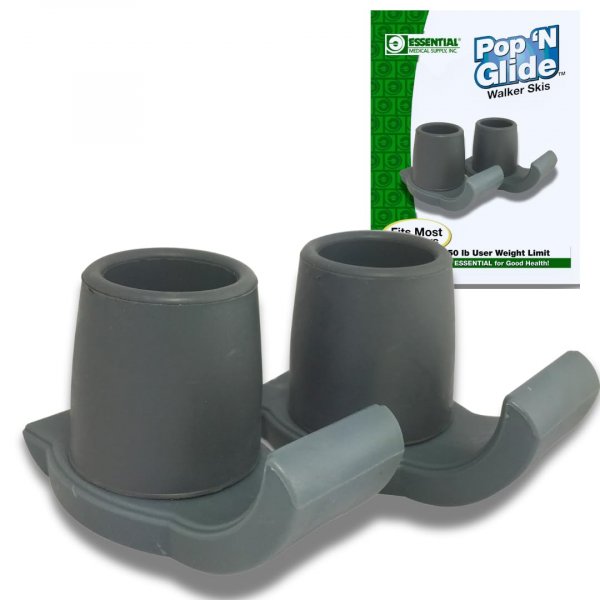 Essential Medical Supply Pop & Glide Easy Use Walker Ski Glides, 2 Pack - Universal Fit Walker Accessories in Gray