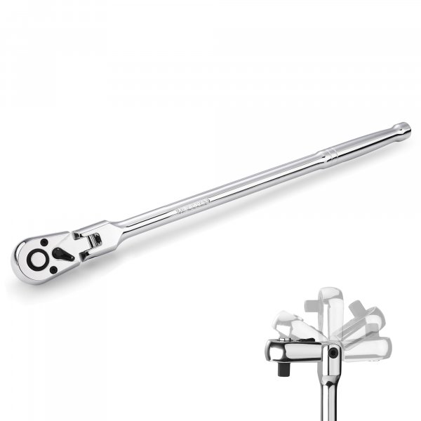 WORKPRO 1/4 inch Drive Extra Long Flex Head Ratchet, 12 Inch Long CR-V Steel Ratchet Handle with Chromium Plating, CR-MO Head, Quick Release Reversible Design, 72-Tooth