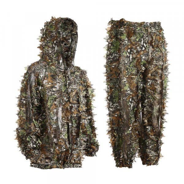 Ghillie Suit Youth 3D Leaf Camo Camouflage Lightweight Clothing Suits for Jungle Hunting, CS Game, Airsoft, Wildlife Photography or Halloween