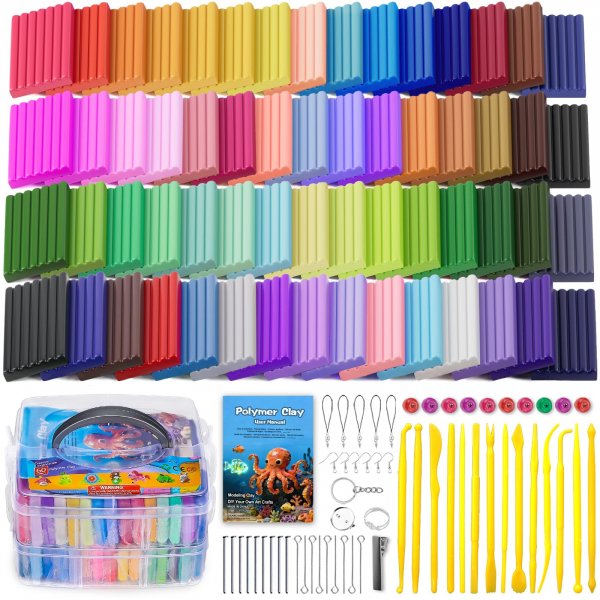Ixiaoyoo 60 Colors Polymer Clay, Oven Bake DIY Modeling Clay for Kids