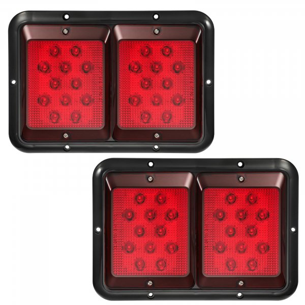 Partsam 2X Double RV Trailer Camper Tail Lights 24-2835 LED Horizontal Vertical Surface Mount Double Trailer Light Taillight Red Lens Red Light Black Base 12V IP67 Waterproof