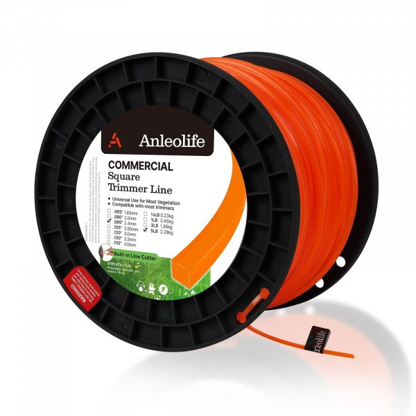 A ANLEOLIFE 5-Pound Commercial Square .095-Inch-by-1280-ft String Trimmer Line in Spool,with Built-in Line Cutter, Orange