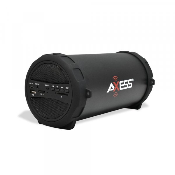 Axess SPBT1041BK Portable Bluetooth Cylinder Loud Speaker w/ Radio USB AUX Black