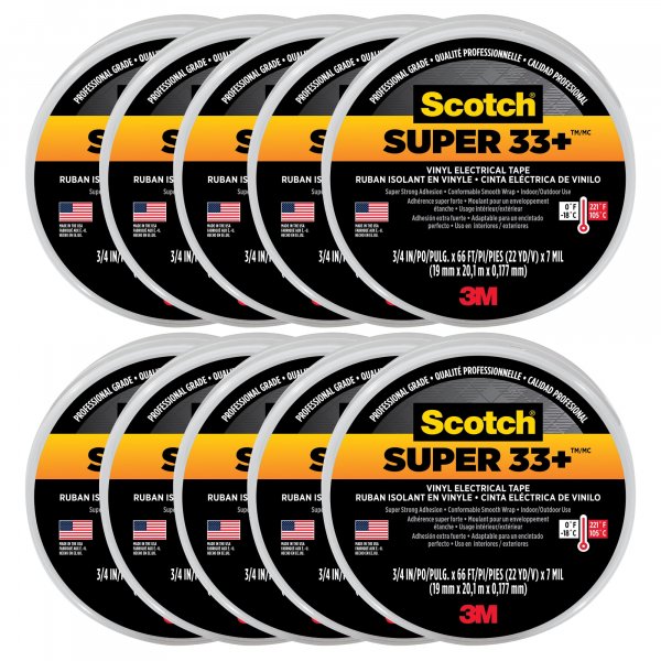 Scotch 3M Super 33+ Vinyl Electrical Tape.75-Inch by 66-Feet, 10-Pack