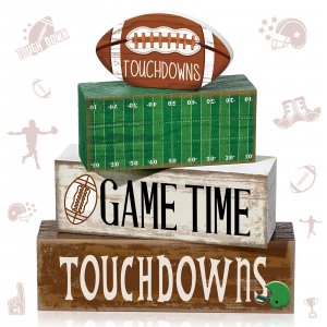 Yuntau 4 Pcs Fall Football Table decoration Centerpieces Wooden Blocks sign