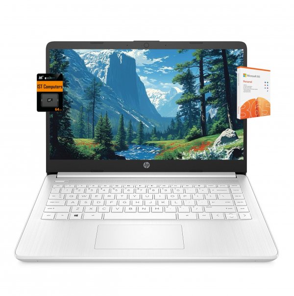 HP 14" Ultra-Light Laptop for Student & Home (1-Year Office 365, Intel Celeron N4500, 4GB RAM, 64GB eMMC + 64GB SD Card), 12-Hr Long Battery Life, Webcam, Fast Charge, Wi-Fi 6, Win 11 Home in S, White