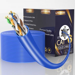 Lysymixs Cat6 Ethernet Cable 1000FT Channel Test Pass, Cat6 1000ft Ethernet Cable 23AWG Solid CCA, Cat6 Cable 550MHZ 10G with Easy Pull Box Blue