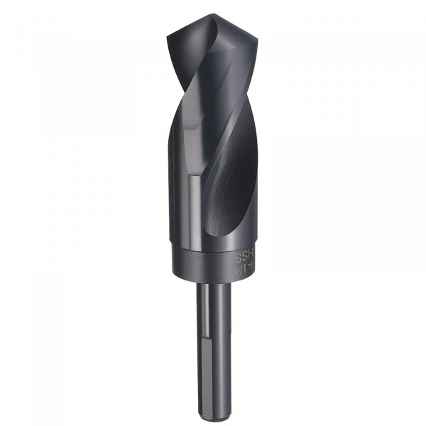 HARFINGTON 1-1/4" Drill Bit 1/2" Reduced Shank 3-Flat 4241 High Speed Steel Nitriding Black 118° Standard Point for Plastic Wood Copper Aluminum Iron Medium Soft Metal