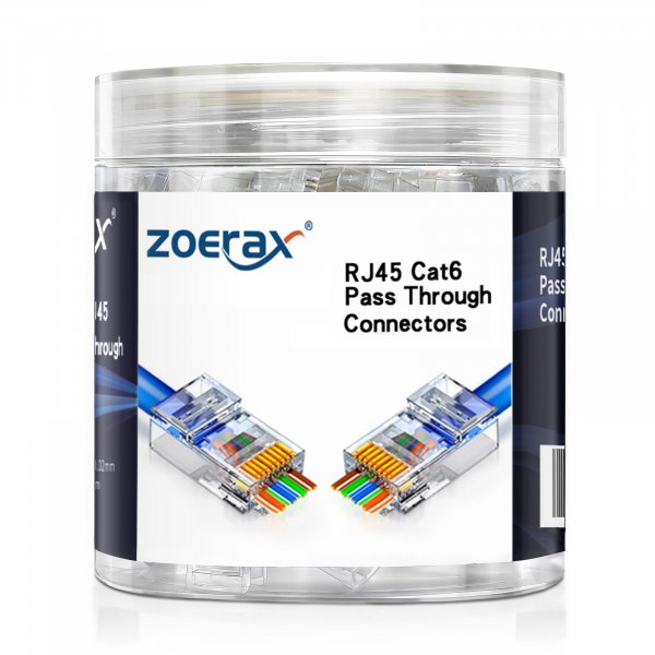 ZOERAX 100-Pack RJ45 Cat6 Pass Through Connector RJ45 Modular Plugs for Solid or Stranded UTP Cable