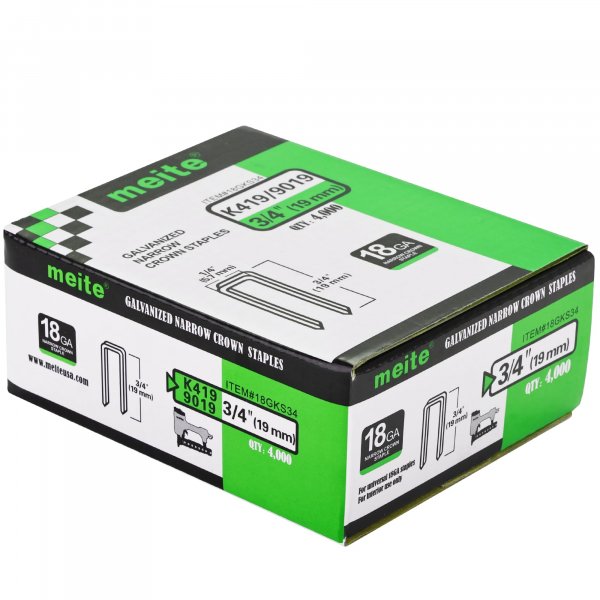 meite 18 Gauge 1/4-Inch Narrow Crown Staples, 3/4-Inch Length Heavy Duty Galvanized Upholstery Staples for Electric or Pneumatic Narrow Crown Staple Guns (4,000 PCS)