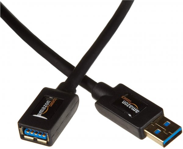 Amazon Basics USB 3.0 Extension Cable, A-Male to A-Female, 4.8Gbps High-Speed, Gold-Plated Connectors, 6.5 Foot, Black