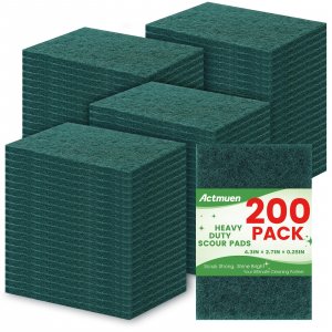 200 Pack Green Scrubbing Pads, Heavy Duty Scouring Pads,Dish Scrubber Reusable for Cleaning, Multipurpose Scrub Pads for Household Kitchen Dishes Pots Pans & Metal Grill- 4.3 x 2.75 x 0.3 Inches