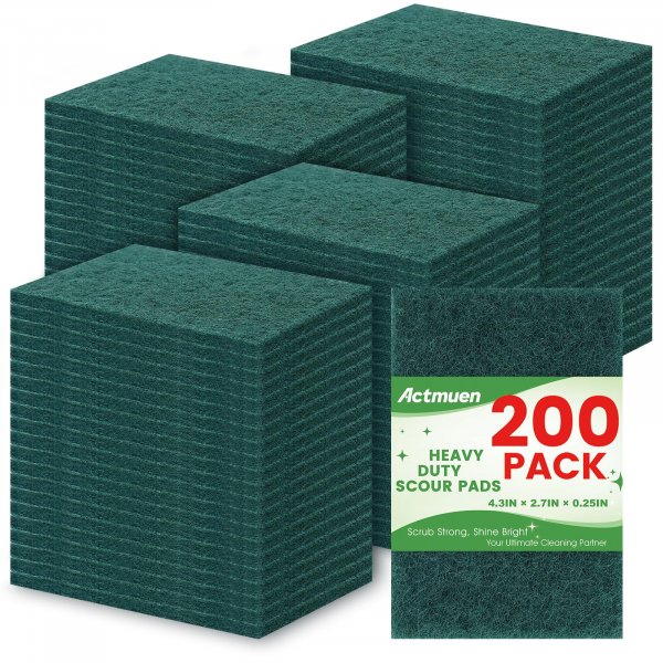 200 Pack Green Scrubbing Pads, Heavy Duty Scouring Pads,Dish Scrubber Reusable for Cleaning, Multipurpose Scrub Pads for Household Kitchen Dishes Pots Pans & Metal Grill- 4.3 x 2.75 x 0.3 Inches
