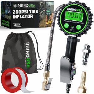 Rhino USA Digital Tire Pressure Gauge with Inflator (0-200 PSI) - 2in Dial