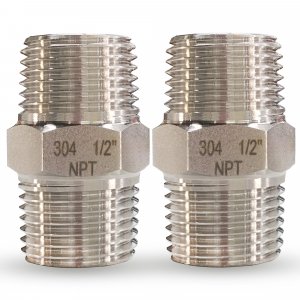 1/2" Male x 1/2" Male Hex Nipple Pipe Fittings, 304 Stainless Steel 1/2 inch NPT Male Threaded Pipe Adapter Fittings Equal Nipples Connectors, Male Straight Connector Pipe Fitting (1/2“, 2pcs)