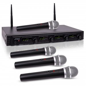Pyle PDWM4520 UHF Quad-Channel Fixed-Frequency Wireless 4 Microphone System