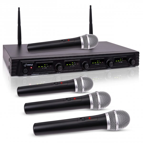 Pyle PDWM4520 UHF Quad-Channel Fixed-Frequency Wireless 4 Microphone System