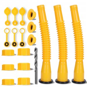 Upgraded Gas Can Spout Replacement, 3-Pack Gas Can Nozzle Leak-Proof Design, with Flexible 8.1-inch Long Spouts Easy Pour, Fuel Can Vent Caps, Drill Bit, Fit for Most 1/2/5/10 Gal Plastic Gas Cans