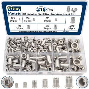 Vifmy M3-M10 Rivet Nut Assortment Kit 218 Pcs 304 Stainless Steel Rivnuts