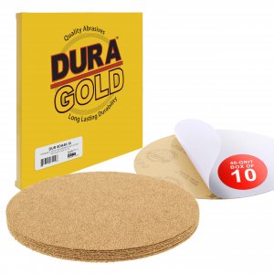 Dura-Gold Premium 8" Gold PSA Sanding Discs - 40 Grit (Box of 10) - Self Adhesive Stickyback Sandpaper for DA Sander, Finishing Coarse-Cut Abrasive - Sand Automotive Car Paint, Woodworking Wood, Metal