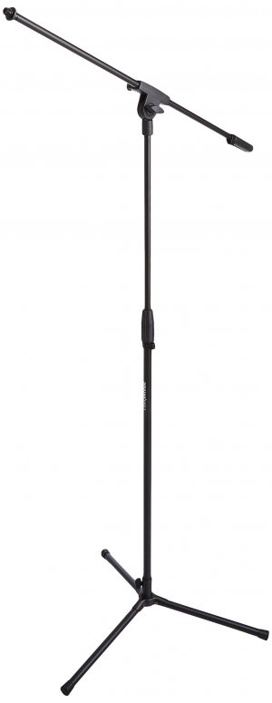 Amazon Basics Sturdy Portable Microphone Boom Arm Stand, Height Adjustable with Cable Management, Foldable Tripod Base, Up to 85.75", Black