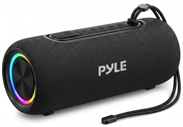 Pyle Portable Bluetooth Speaker - IPX5 Waterproof, Multi-Color LED, TWS Stereo Pairing, USB/AUX/FM, 20W Peak Power, 5H Battery, Built-In Mic, Shockproof ABS Design - Outdoor, Travel, Home