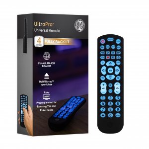 GE Backlit Buttons Universal Remote Control, Samsung TV Remote Control Replacement, Samsung Remote Control for Smart TV, Roku Remote Replacement, Vizio, LG TV, Sony, 4-Device, Black, 40081