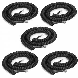 LanSenSu 5 Pack Phone Cord Landline8Ft Uncoiled / 1.4Ft Coiled Landline Phone Handset Cable RJ9 4P4C Telephone Accessory- Black